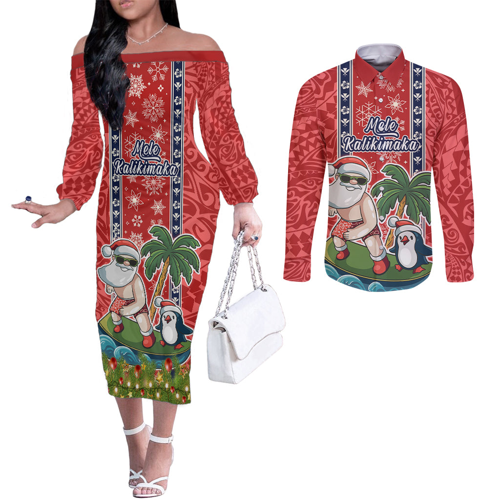 hawaii-christmas-couples-matching-off-the-shoulder-long-sleeve-dress-and-long-sleeve-button-shirts-the-santa-surfing-hawaii-xmas-style