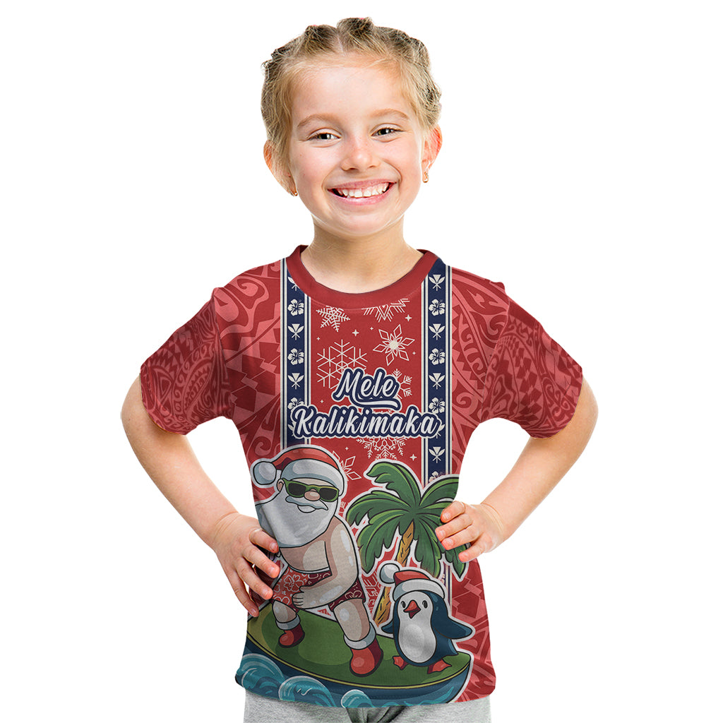 Hawaii Christmas Kid T Shirt The Santa Surfing Hawaii Xmas Style LT03 Red - Polynesian Pride