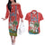 Custom Hawaii Christmas Couples Matching Off The Shoulder Long Sleeve Dress and Hawaiian Shirt The Santa Surfing Hawaii Xmas Style LT03 Red - Polynesian Pride