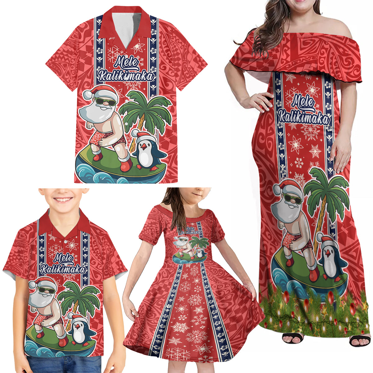 custom-hawaii-christmas-family-matching-off-shoulder-maxi-dress-and-hawaiian-shirt-the-santa-surfing-hawaii-xmas-style