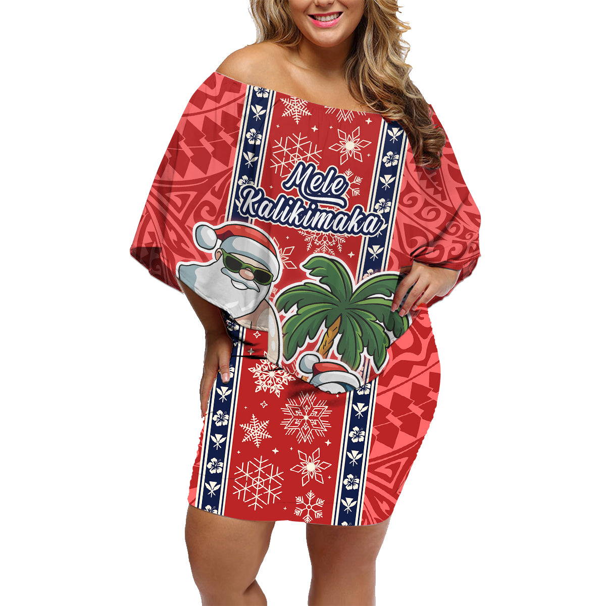 custom-hawaii-christmas-family-matching-off-shoulder-short-dress-and-hawaiian-shirt-the-santa-surfing-hawaii-xmas-style