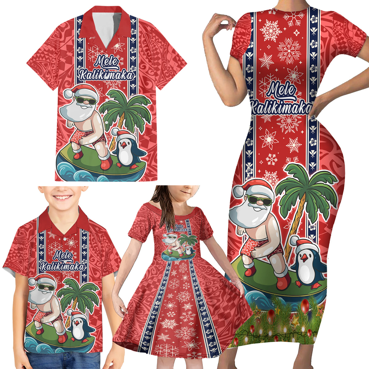 custom-hawaii-christmas-family-matching-short-sleeve-bodycon-dress-and-hawaiian-shirt-the-santa-surfing-hawaii-xmas-style