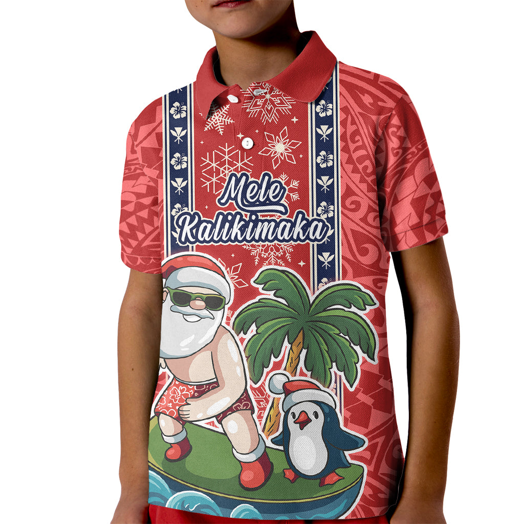 Custom Hawaii Christmas Kid Polo Shirt The Santa Surfing Hawaii Xmas Style LT03 Kid Red - Polynesian Pride