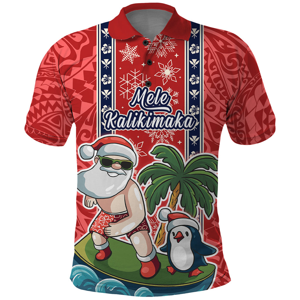 Custom Hawaii Christmas Polo Shirt The Santa Surfing Hawaii Xmas Style LT03 Red - Polynesian Pride