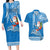 Hawaii Mele Kalikimaka Couples Matching Long Sleeve Bodycon Dress and Hawaiian Shirt Santa Riding The DolPhin Mix Kakau Pattern Blue Style LT03 Blue - Polynesian Pride