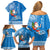 Hawaii Mele Kalikimaka Family Matching Off Shoulder Short Dress and Hawaiian Shirt Santa Riding The DolPhin Mix Kakau Pattern Blue Style LT03 - Polynesian Pride