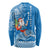 Hawaii Mele Kalikimaka Long Sleeve Shirt Santa Riding The DolPhin Mix Kakau Pattern Blue Style LT03 - Polynesian Pride