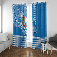 Hawaii Mele Kalikimaka Window Curtain Santa Riding The DolPhin Mix Kakau Pattern Blue Style LT03 With Grommets Blue - Polynesian Pride