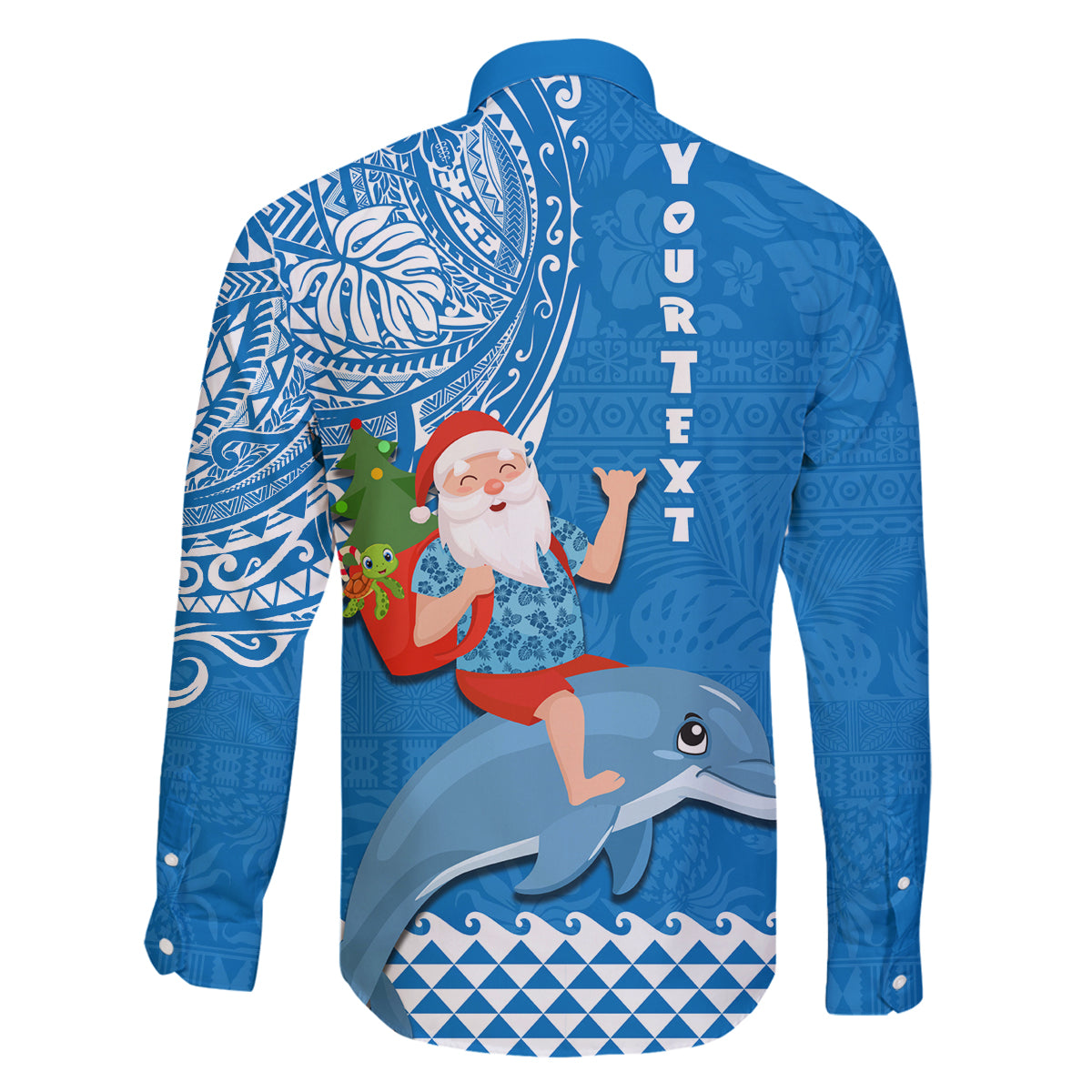 Custom Hawaii Mele Kalikimaka Family Matching Summer Maxi Dress and Hawaiian Shirt Santa Riding The DolPhin Mix Kakau Pattern Blue Style LT03 - Polynesian Pride