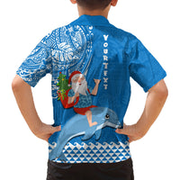 Custom Hawaii Mele Kalikimaka Family Matching Tank Maxi Dress and Hawaiian Shirt Santa Riding The DolPhin Mix Kakau Pattern Blue Style LT03 - Polynesian Pride