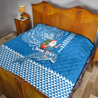 Custom Hawaii Mele Kalikimaka Quilt Santa Riding The DolPhin Mix Kakau Pattern Blue Style LT03 - Polynesian Pride