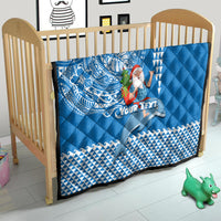 Custom Hawaii Mele Kalikimaka Quilt Santa Riding The DolPhin Mix Kakau Pattern Blue Style LT03 - Polynesian Pride