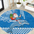 Custom Hawaii Mele Kalikimaka Round Carpet Santa Riding The DolPhin Mix Kakau Pattern Blue Style LT03 Blue - Polynesian Pride