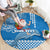 Custom Hawaii Mele Kalikimaka Round Carpet Santa Riding The DolPhin Mix Kakau Pattern Blue Style LT03 - Polynesian Pride