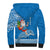 Custom Hawaii Mele Kalikimaka Sherpa Hoodie Santa Riding The DolPhin Mix Kakau Pattern Blue Style LT03 - Polynesian Pride