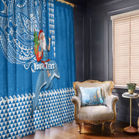 Custom Hawaii Mele Kalikimaka Window Curtain Santa Riding The DolPhin Mix Kakau Pattern Blue Style LT03 - Polynesian Pride