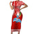 Hawaii Mele Kalikimaka Family Matching Short Sleeve Bodycon Dress and Hawaiian Shirt Santa Riding The DolPhin Mix Kakau Pattern Red Style LT03 Mom's Dress Red - Polynesian Pride