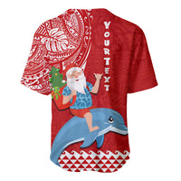 Custom Hawaii Mele Kalikimaka Baseball Jersey Santa Riding The DolPhin Mix Kakau Pattern Red Style LT03 - Polynesian Pride