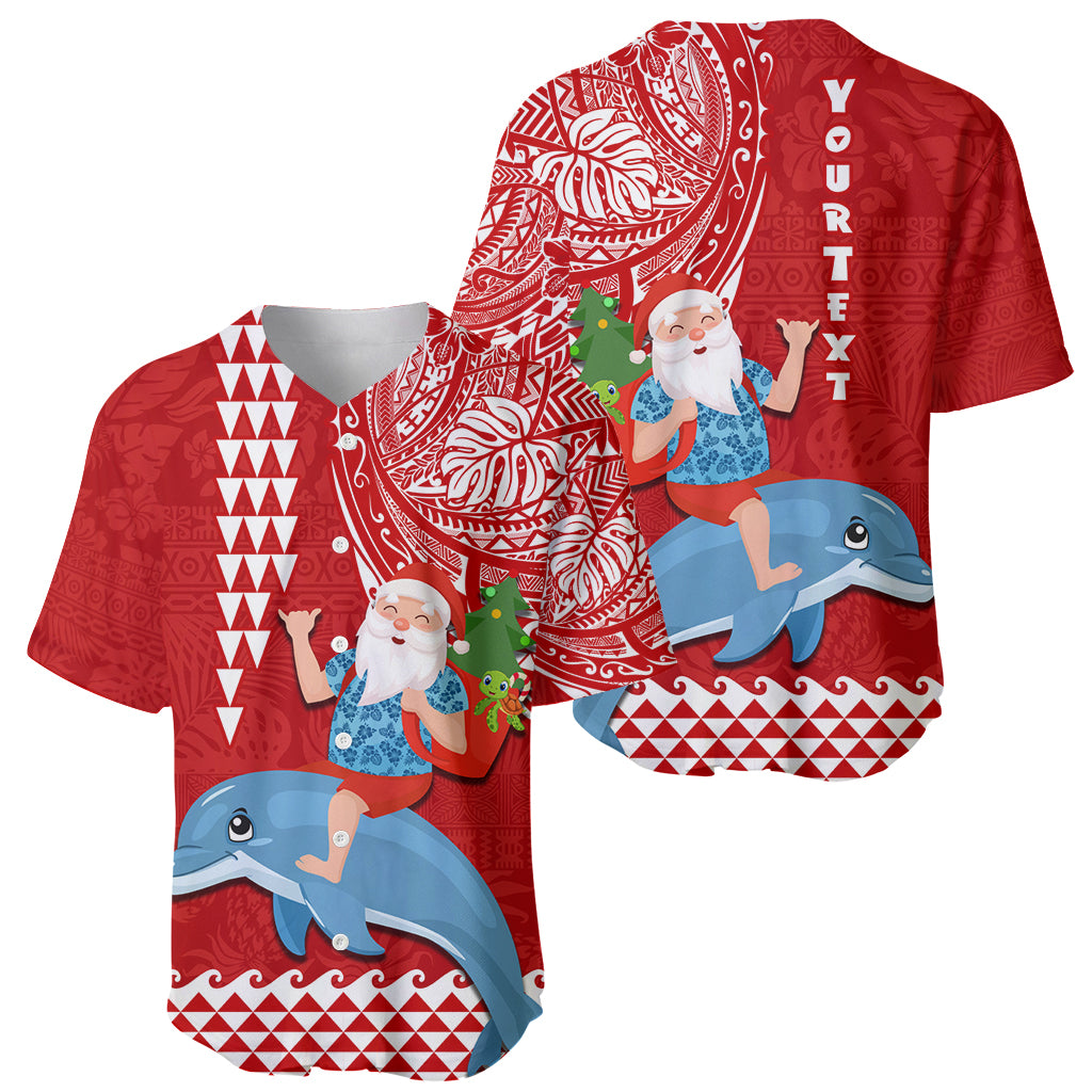 Custom Hawaii Mele Kalikimaka Baseball Jersey Santa Riding The DolPhin Mix Kakau Pattern Red Style LT03 - Polynesian Pride