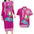 Hawaii Mele Kalikimaka Couples Matching Long Sleeve Bodycon Dress and Hawaiian Shirt Santa Riding The DolPhin Mix Kakau Pattern Pink Style LT03 Pink - Polynesian Pride