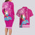 Hawaii Mele Kalikimaka Couples Matching Long Sleeve Bodycon Dress and Hawaiian Shirt Santa Riding The DolPhin Mix Kakau Pattern Pink Style LT03 - Polynesian Pride