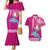 Hawaii Mele Kalikimaka Couples Matching Mermaid Dress and Hawaiian Shirt Santa Riding The DolPhin Mix Kakau Pattern Pink Style LT03 Pink - Polynesian Pride