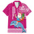 Hawaii Mele Kalikimaka Family Matching Off Shoulder Long Sleeve Dress and Hawaiian Shirt Santa Riding The DolPhin Mix Kakau Pattern Pink Style LT03 Dad's Shirt - Short Sleeve Pink - Polynesian Pride