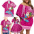 Hawaii Mele Kalikimaka Family Matching Off Shoulder Short Dress and Hawaiian Shirt Santa Riding The DolPhin Mix Kakau Pattern Pink Style LT03 - Polynesian Pride