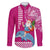 Hawaii Mele Kalikimaka Family Matching Puletasi Dress and Hawaiian Shirt Santa Riding The DolPhin Mix Kakau Pattern Pink Style LT03 Dad's Shirt - Long Sleeve Pink - Polynesian Pride