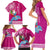 Hawaii Mele Kalikimaka Family Matching Short Sleeve Bodycon Dress and Hawaiian Shirt Santa Riding The DolPhin Mix Kakau Pattern Pink Style LT03 - Polynesian Pride