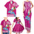 Hawaii Mele Kalikimaka Family Matching Tank Maxi Dress and Hawaiian Shirt Santa Riding The DolPhin Mix Kakau Pattern Pink Style LT03 - Polynesian Pride