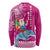 Hawaii Mele Kalikimaka Long Sleeve Shirt Santa Riding The DolPhin Mix Kakau Pattern Pink Style LT03 - Polynesian Pride