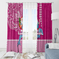 Hawaii Mele Kalikimaka Window Curtain Santa Riding The DolPhin Mix Kakau Pattern Pink Style LT03 - Polynesian Pride