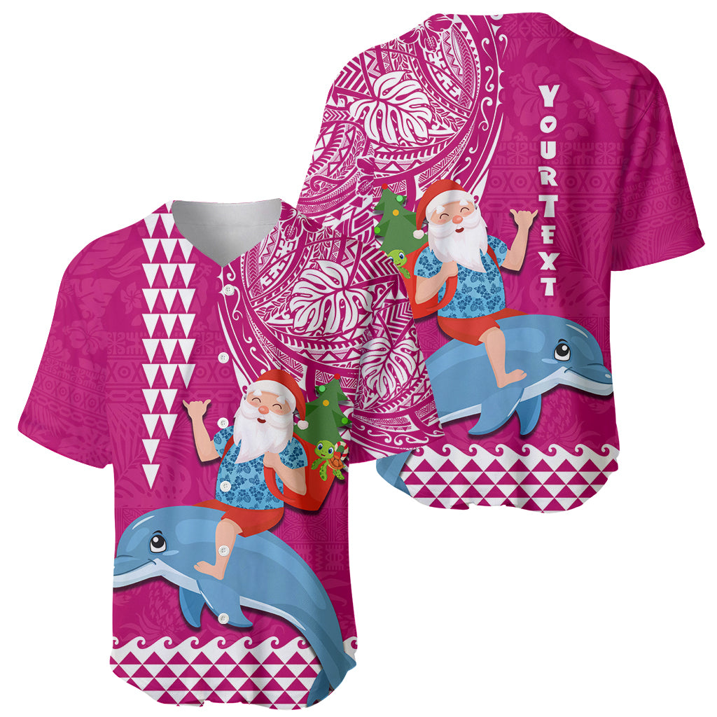 Custom Hawaii Mele Kalikimaka Baseball Jersey Santa Riding The DolPhin Mix Kakau Pattern Pink Style LT03 - Polynesian Pride