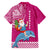 Custom Hawaii Mele Kalikimaka Family Matching Off Shoulder Long Sleeve Dress and Hawaiian Shirt Santa Riding The DolPhin Mix Kakau Pattern Pink Style LT03 - Polynesian Pride