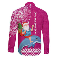 Custom Hawaii Mele Kalikimaka Family Matching Tank Maxi Dress and Hawaiian Shirt Santa Riding The DolPhin Mix Kakau Pattern Pink Style LT03 - Polynesian Pride