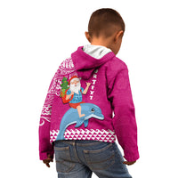 Custom Hawaii Mele Kalikimaka Kid Hoodie Santa Riding The DolPhin Mix Kakau Pattern Pink Style LT03 - Polynesian Pride