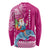 Custom Hawaii Mele Kalikimaka Long Sleeve Shirt Santa Riding The DolPhin Mix Kakau Pattern Pink Style LT03 - Polynesian Pride