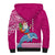 Custom Hawaii Mele Kalikimaka Sherpa Hoodie Santa Riding The DolPhin Mix Kakau Pattern Pink Style LT03 - Polynesian Pride