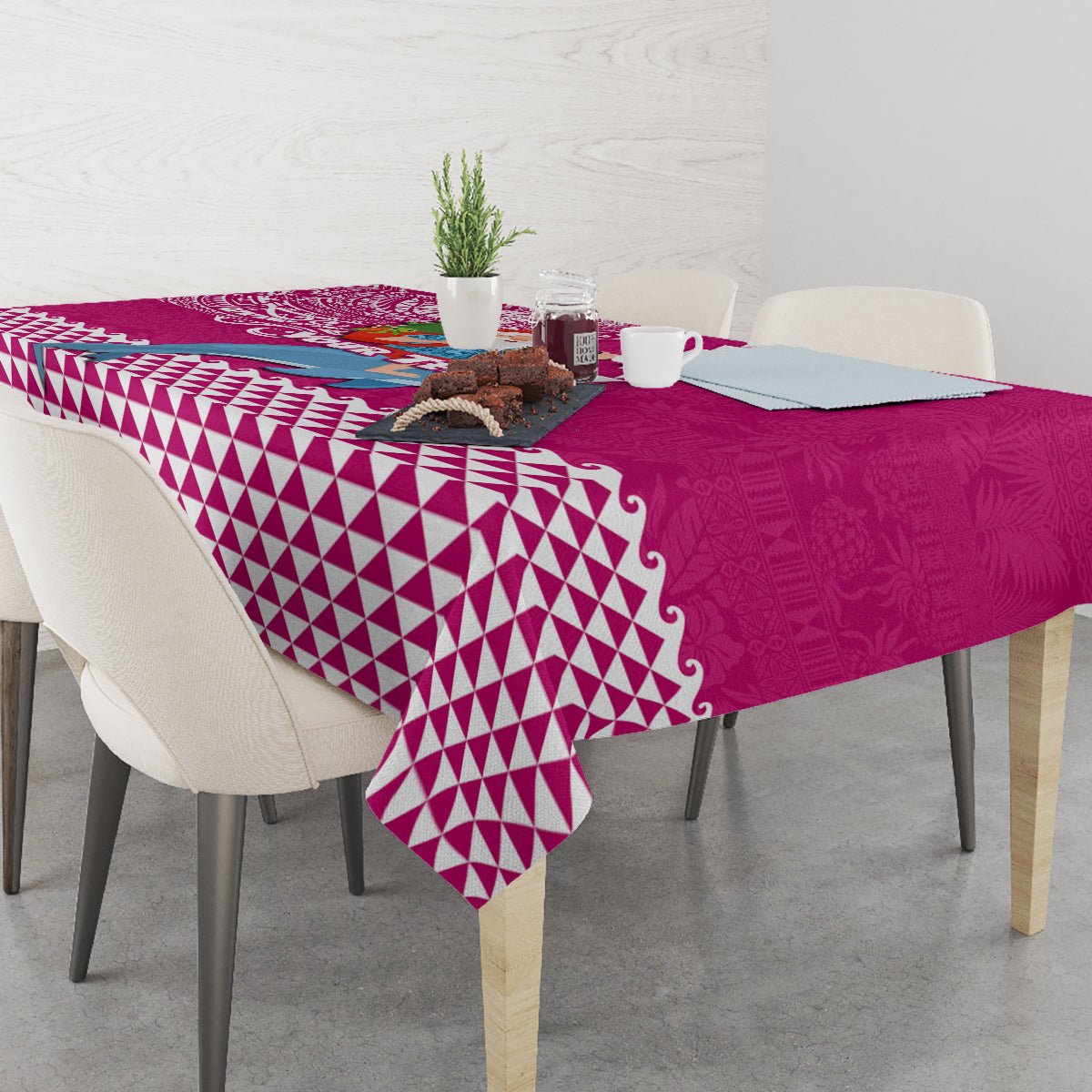 Custom Hawaii Mele Kalikimaka Tablecloth Santa Riding The DolPhin Mix Kakau Pattern Pink Style LT03 - Polynesian Pride