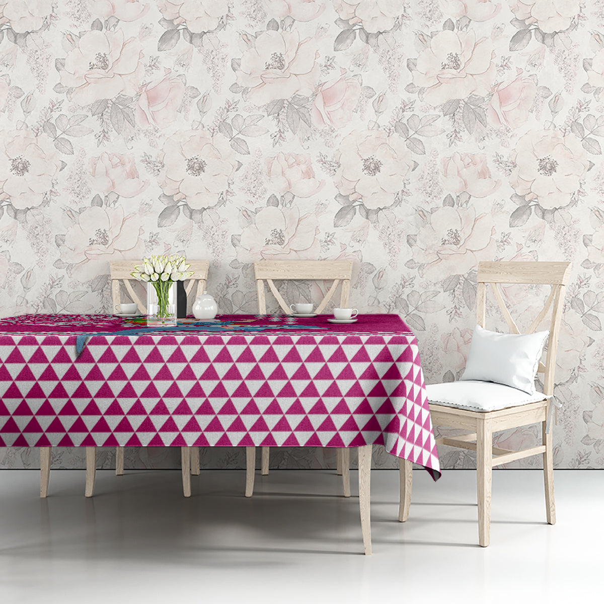 Custom Hawaii Mele Kalikimaka Tablecloth Santa Riding The DolPhin Mix Kakau Pattern Pink Style LT03 - Polynesian Pride