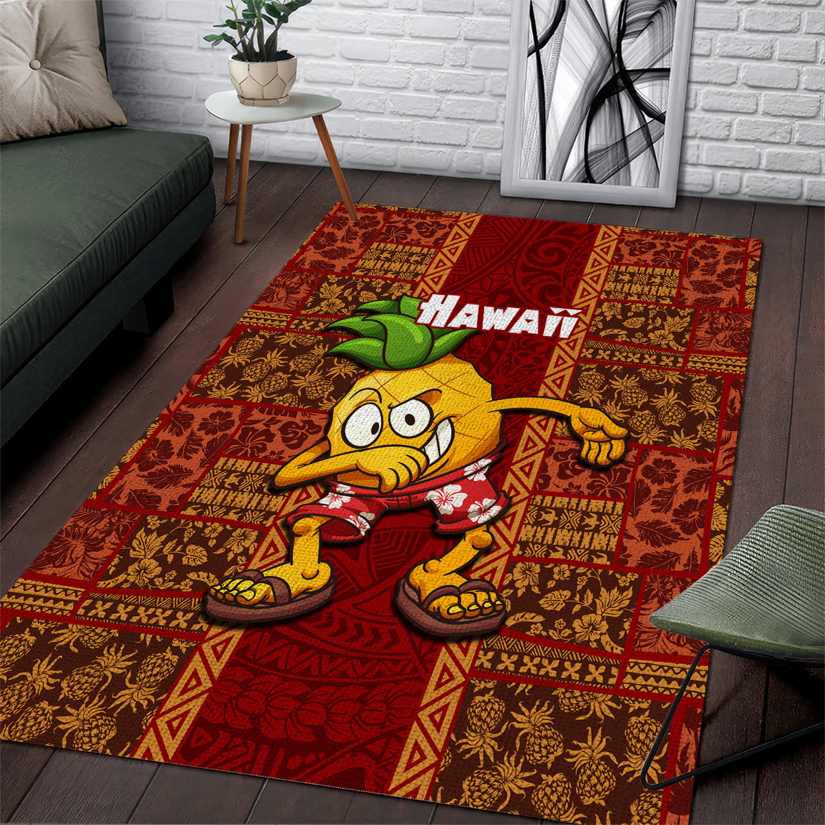 Hawaii Area Rug Aloha Funny Pineapple Mix Kakau Hawaiian Tribal LT03 Red - Polynesian Pride