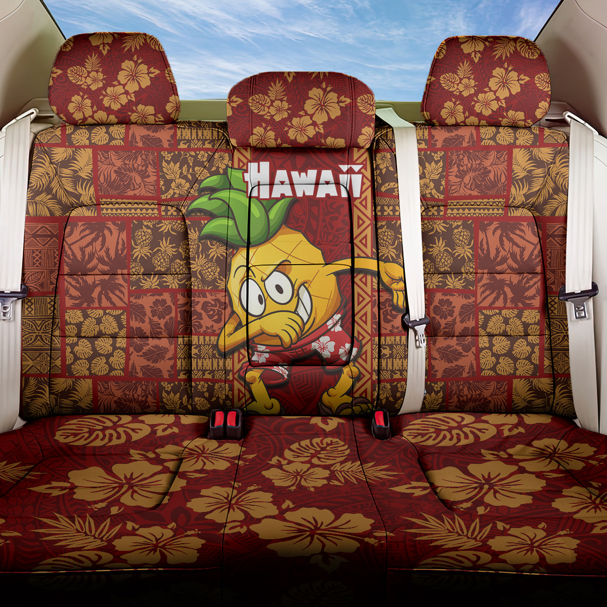 Hawaii Back Car Seat Cover Aloha Funny Pineapple Mix Kakau Hawaiian Tribal LT03 One Size Red - Polynesian Pride