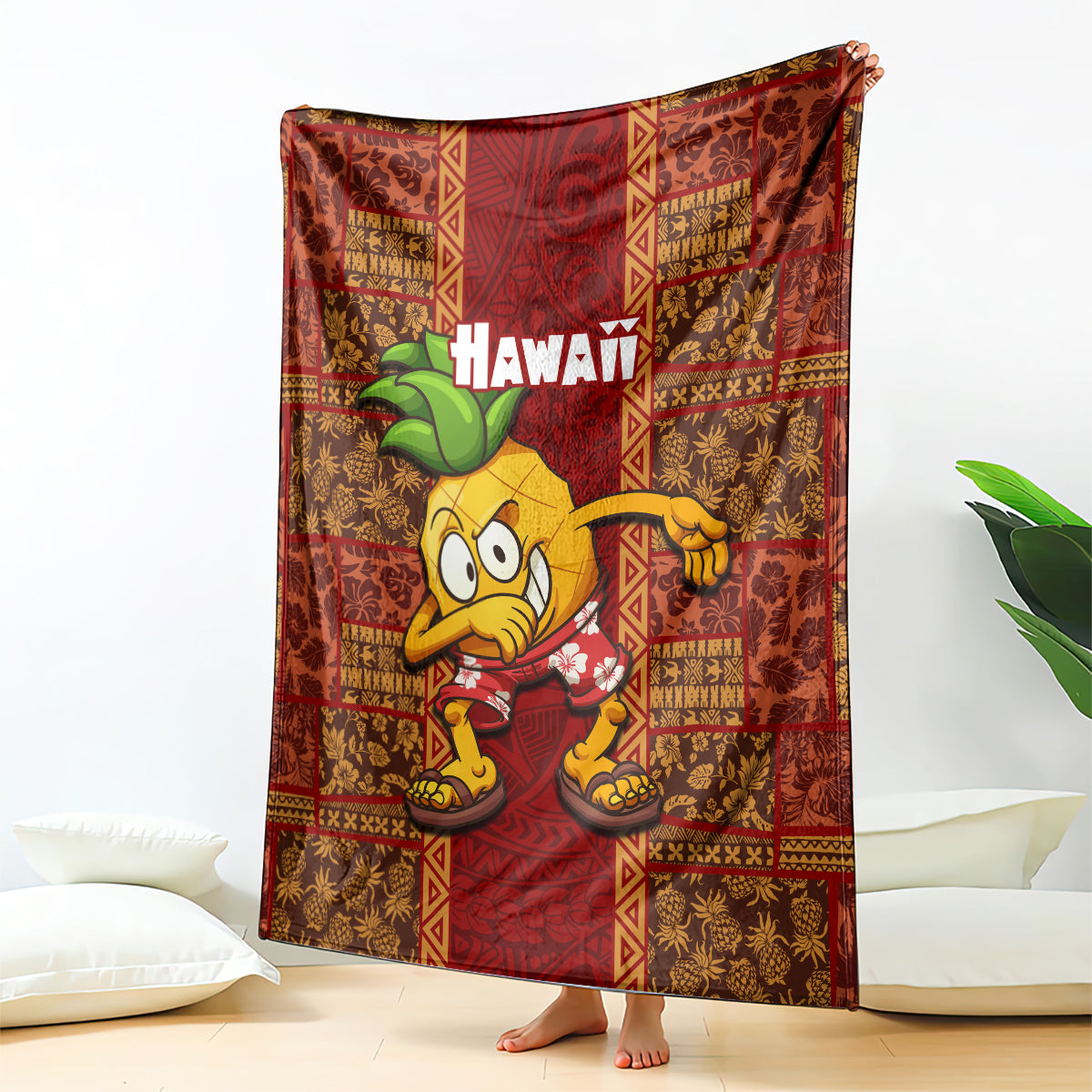 Hawaii Blanket Aloha Funny Pineapple Mix Kakau Hawaiian Tribal LT03 Red - Polynesian Pride