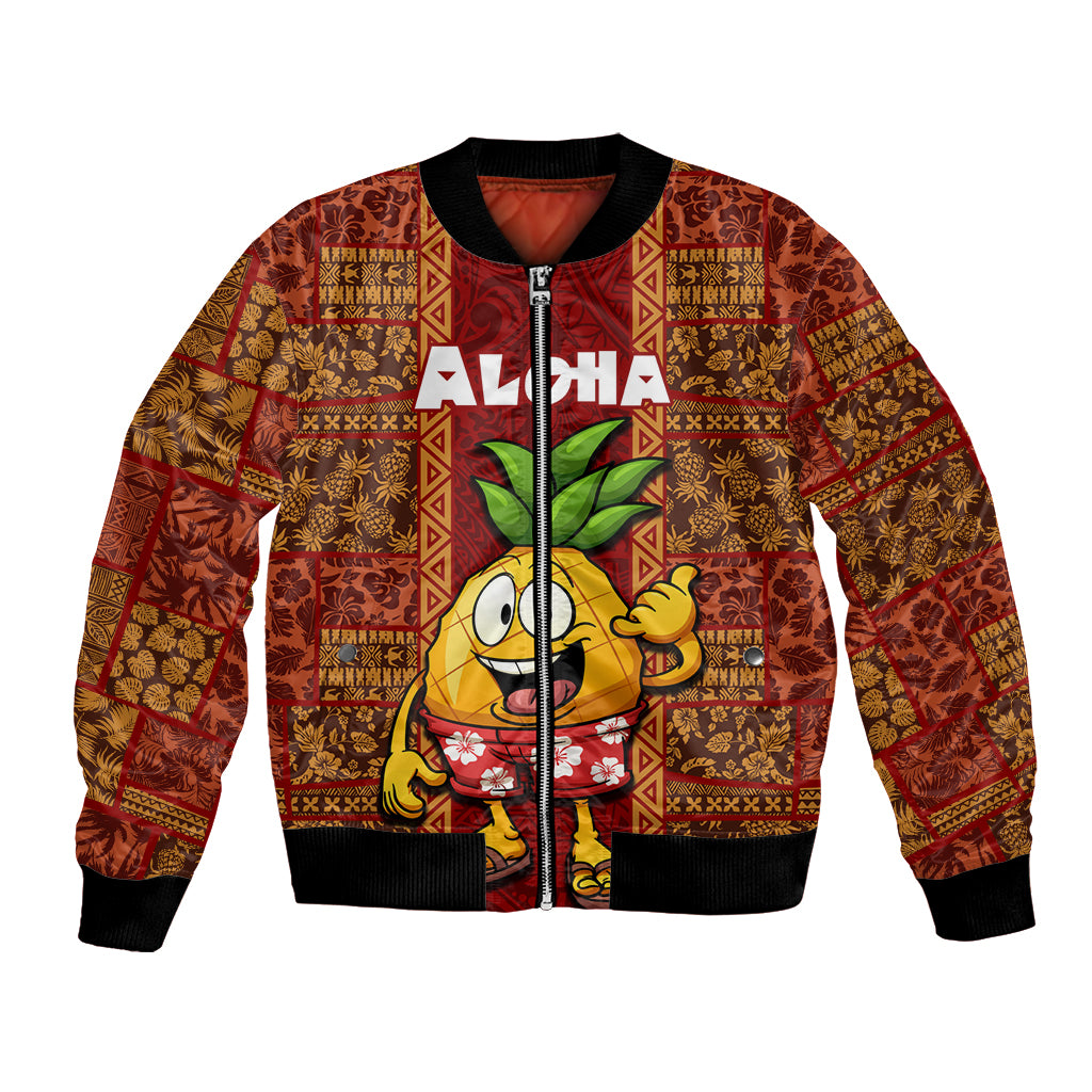 Hawaii Bomber Jacket Aloha Funny Pineapple Mix Kakau Hawaiian Tribal LT03 Unisex Red - Polynesian Pride