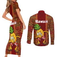 Hawaii Couples Matching Short Sleeve Bodycon Dress and Long Sleeve Button Shirt Aloha Funny Pineapple Mix Kakau Hawaiian Tribal LT03 - Polynesian Pride