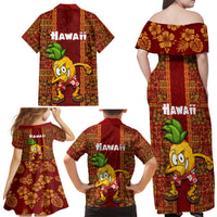 Hawaii Family Matching Off Shoulder Maxi Dress and Hawaiian Shirt Aloha Funny Pineapple Mix Kakau Hawaiian Tribal LT03 - Polynesian Pride