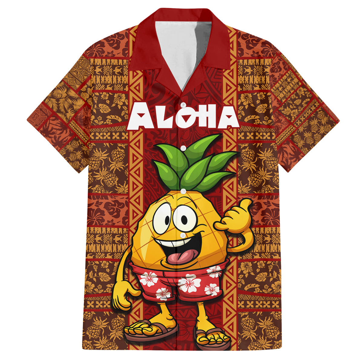 Hawaii Family Matching Off Shoulder Short Dress and Hawaiian Shirt Aloha Funny Pineapple Mix Kakau Hawaiian Tribal LT03 Dad's Shirt - Short Sleeve Red - Polynesian Pride