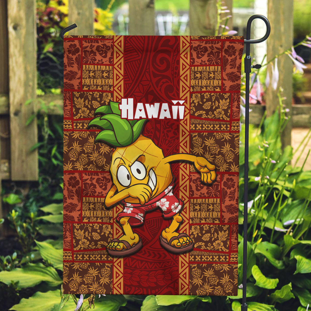 Hawaii Garden Flag Aloha Funny Pineapple Mix Kakau Hawaiian Tribal LT03 Garden Flag Red - Polynesian Pride