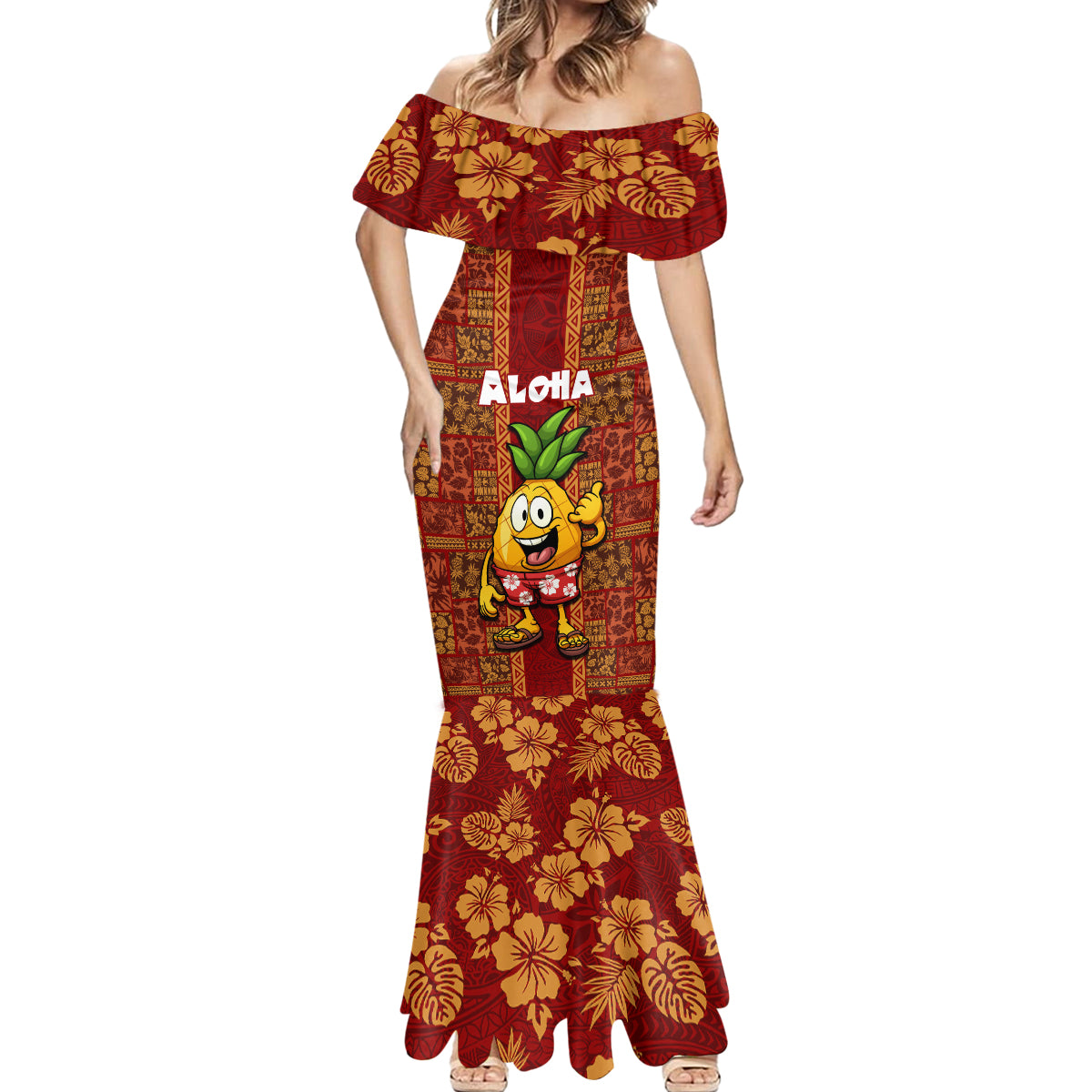 Hawaii Mermaid Dress Aloha Funny Pineapple Mix Kakau Hawaiian Tribal LT03 - Polynesian Pride